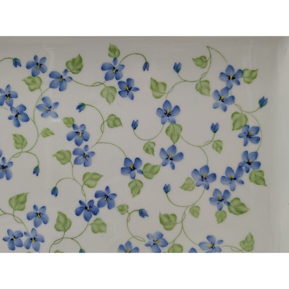 Andrea By Sadek Serving Plate Tray with Handles Ceramic 13” X 9” Purple Violets - Picture 2 of 6